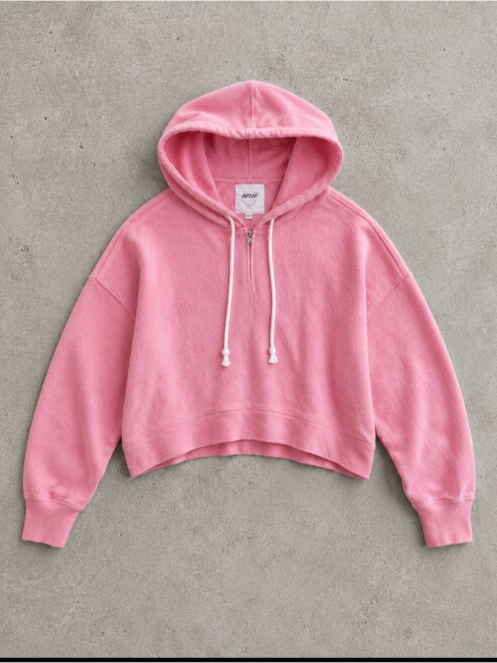 Aerie Textured Cropped Quarter Zip Hoodie Pullover Women’s Medium Pink Oversized